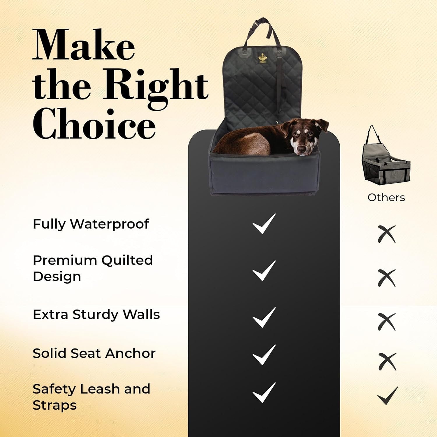 Waterproof Dog Booster Car Seat 2 Safety Belts Travel Bed Black