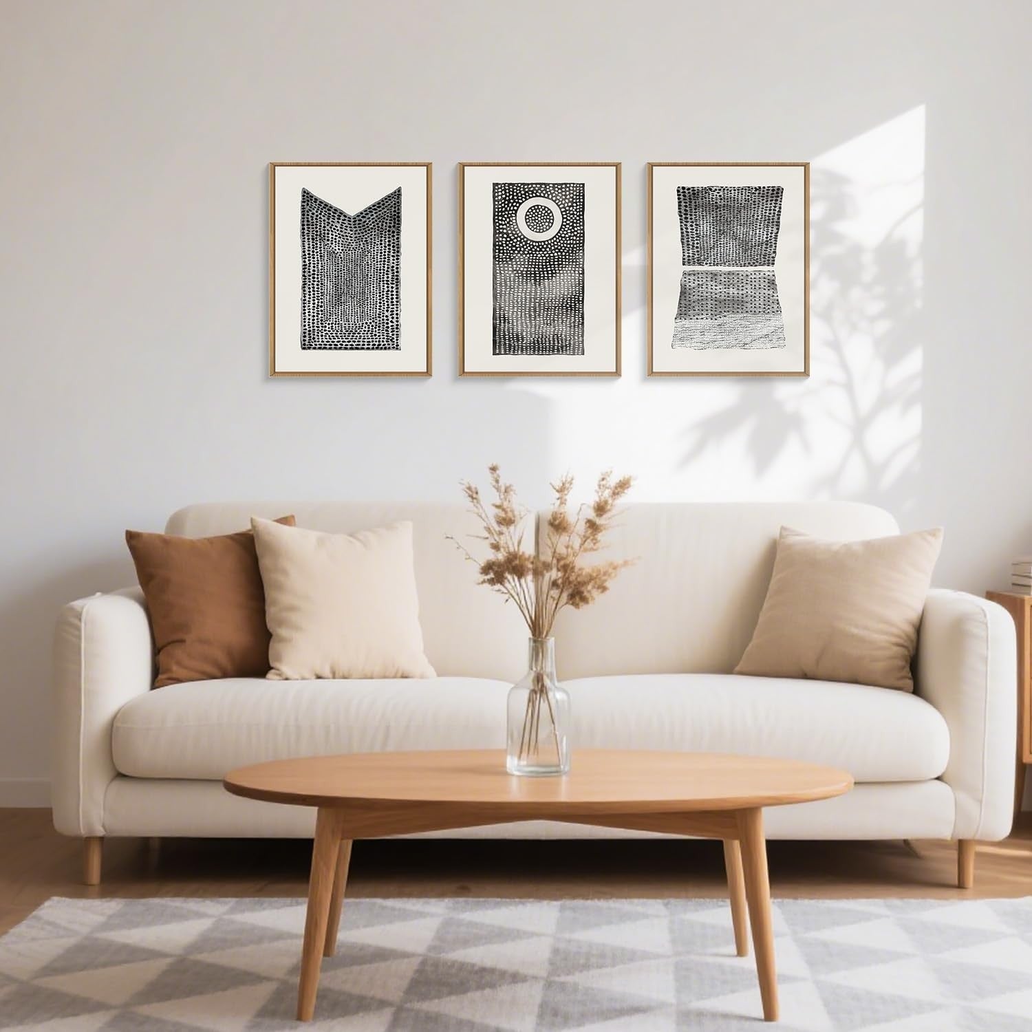 3 Panel Black White Geometric Canvas Wall Art 30x40cm Set