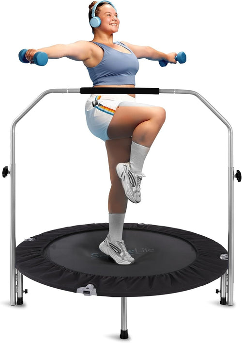 42” Foldable Mini Trampoline Indoor Outdoor Rebounder Adjustable Handle