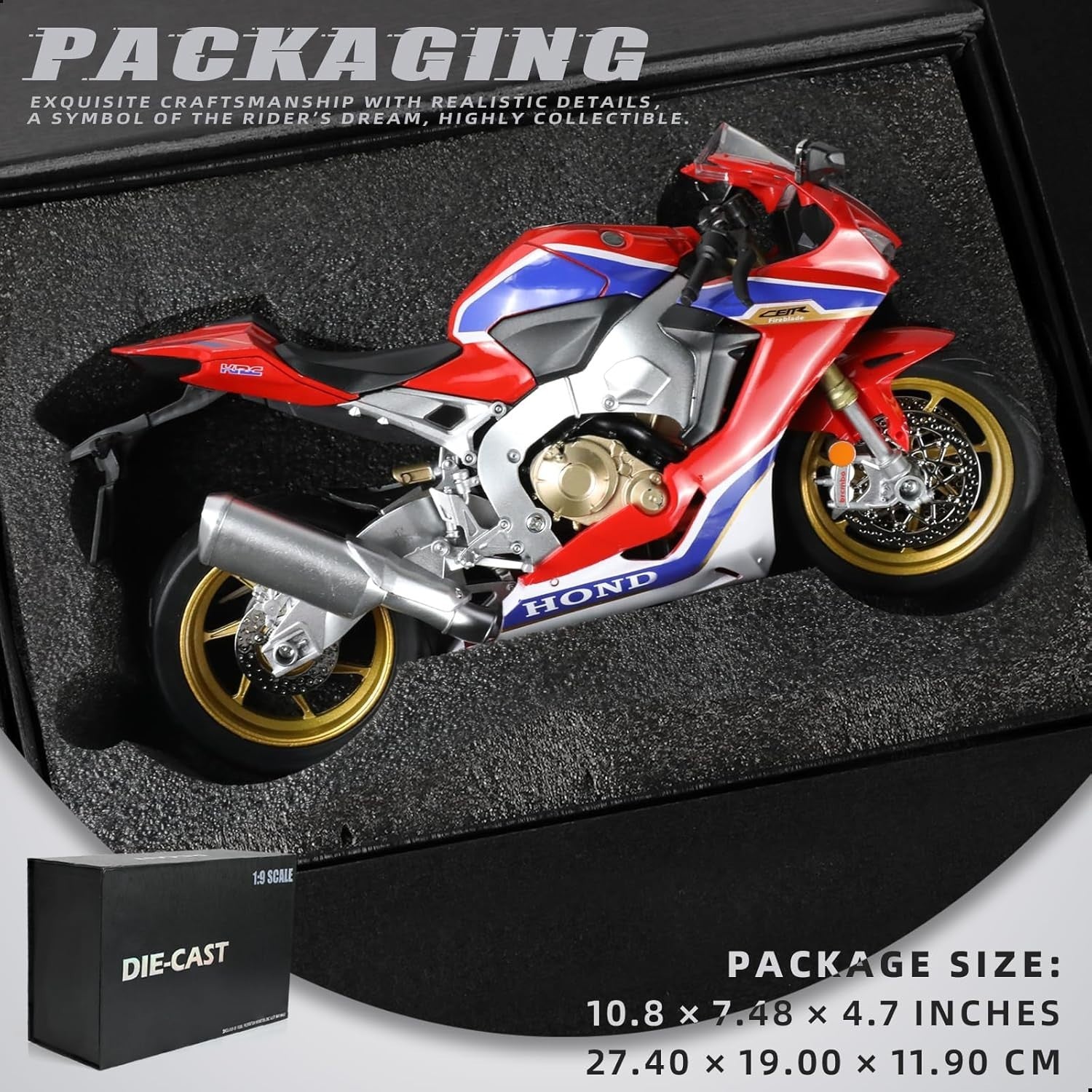 Diecast 1:9 Sport Motorcycle Model - Realistic Metal Build, No Assembly Needed