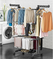 4 Tier Clothes Airer Tower with Wheels Foldable Laundry Drying Rack Steel