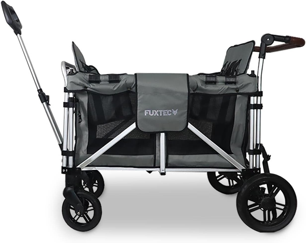 Grey XL 4-Seater All-Terrain Folding Kids Wagon with Canopy & Safety Belts