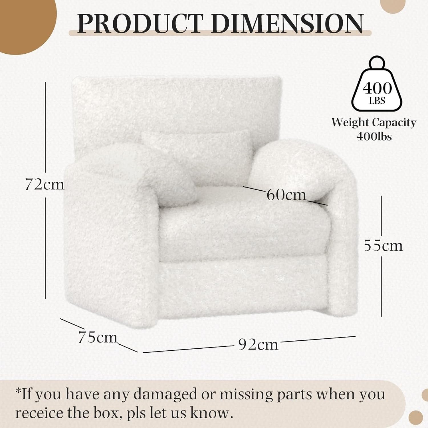 White Teddy Velvet Armchair Sofa | Padded Lounge Seat w/ Lumbar Pillow