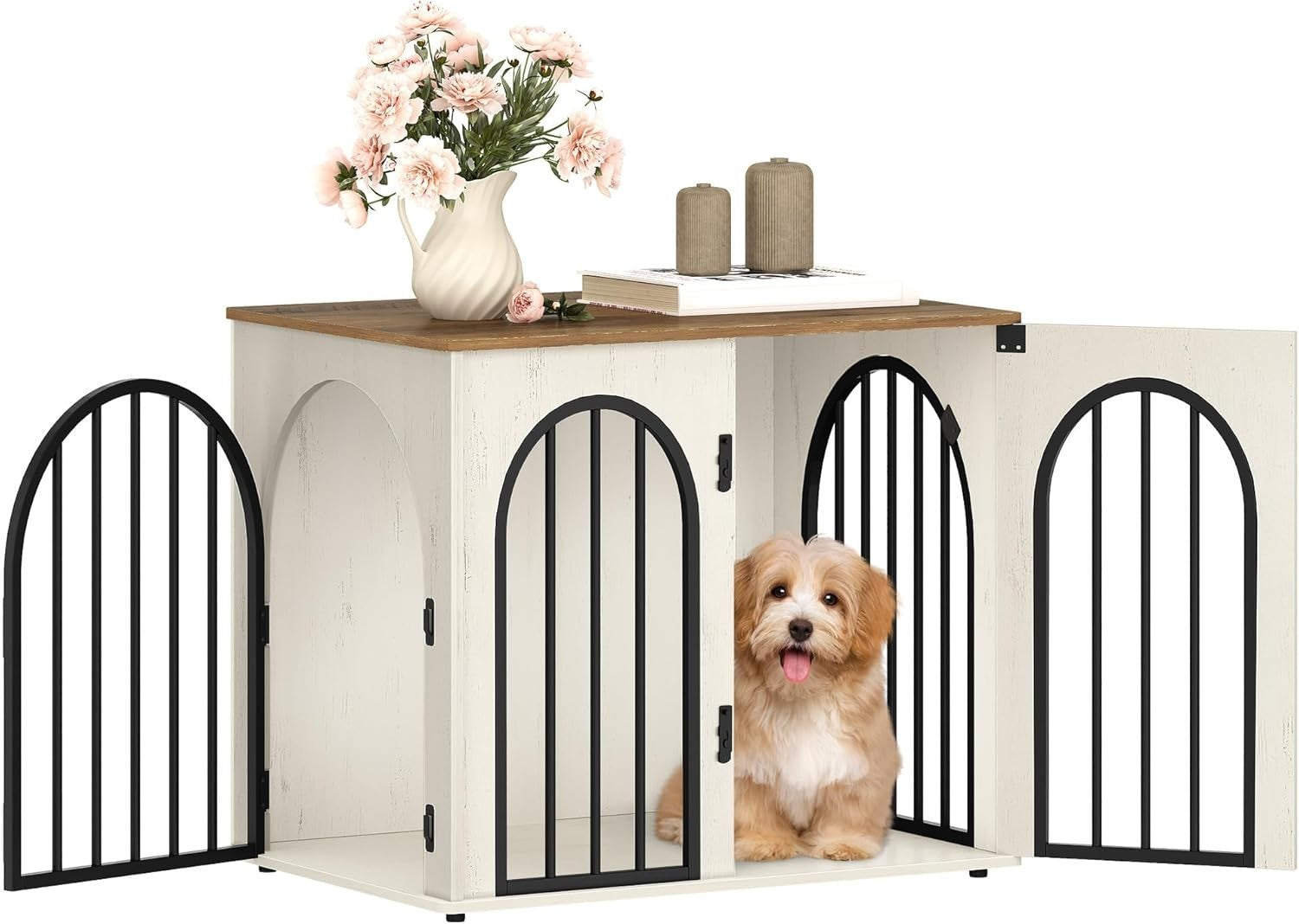 Small Indoor Dog Crate Furniture 68cm – Wooden Kennel Table, Lockable, Anti-Chew