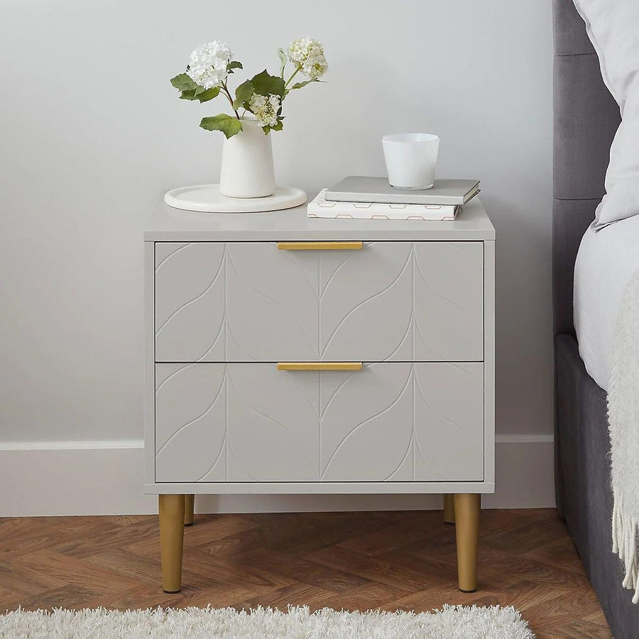 Modern Grey Bedside Table with Bronze Handles | 2 Drawer Nightstand