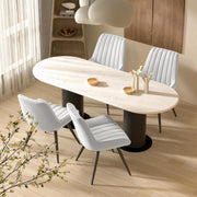 Set of 4 Modern Upholstered Dining Chairs | Thick Cushions, Metal Legs