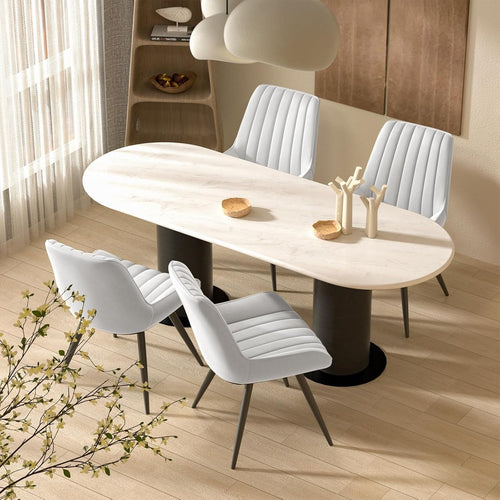 Set of 4 Modern Upholstered Dining Chairs | Thick Cushions, Metal Legs