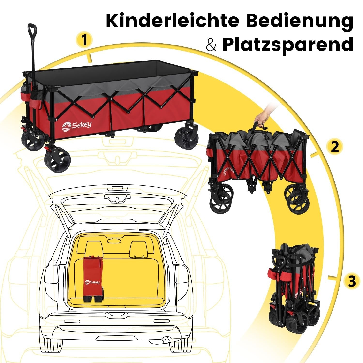 Red Grey Folding Handcart 300L Heavy Duty 200kg All-Terrain Wide Wheel