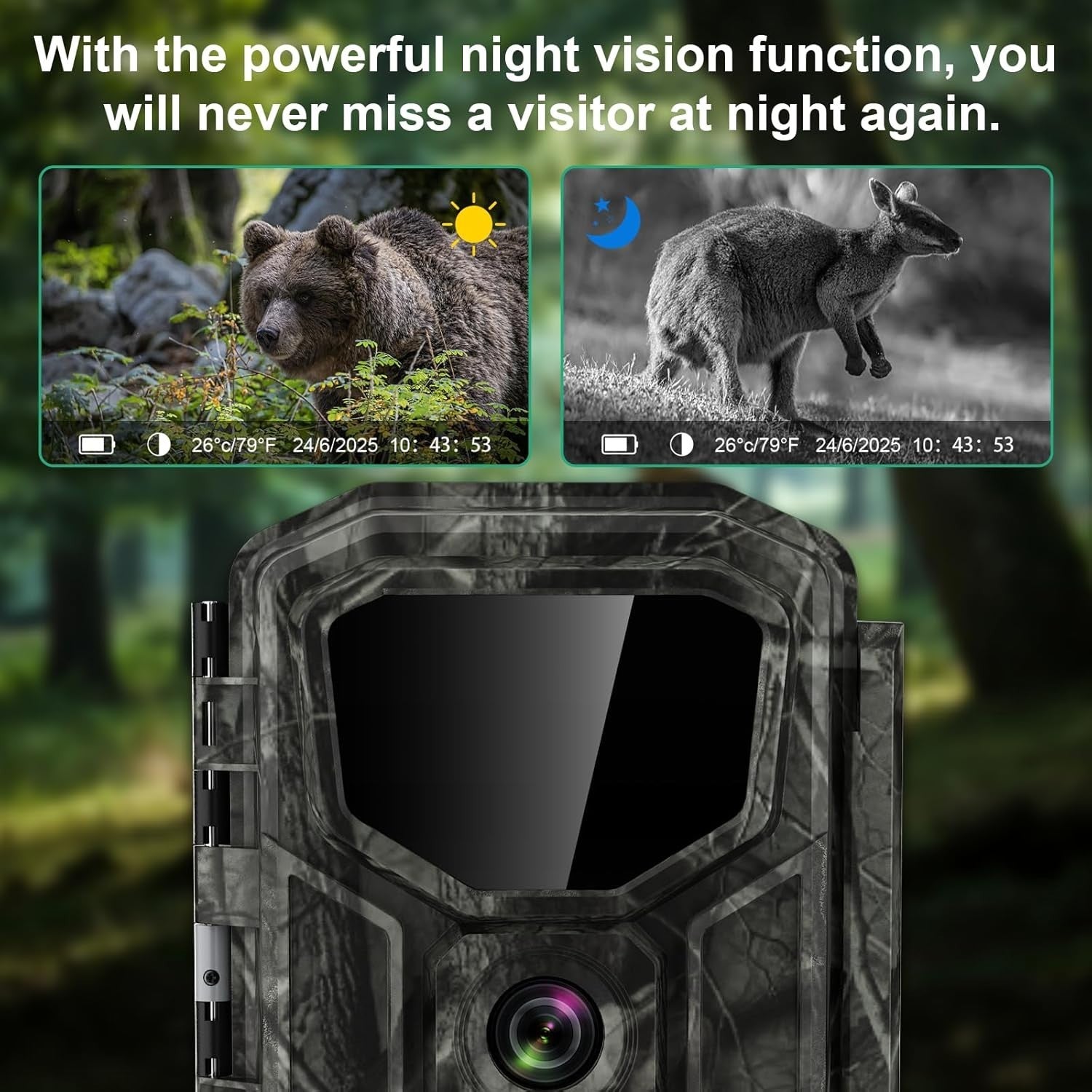 5K Wildlife Camera Night Vision Trail Cam WiFi Solar 64GB IP66