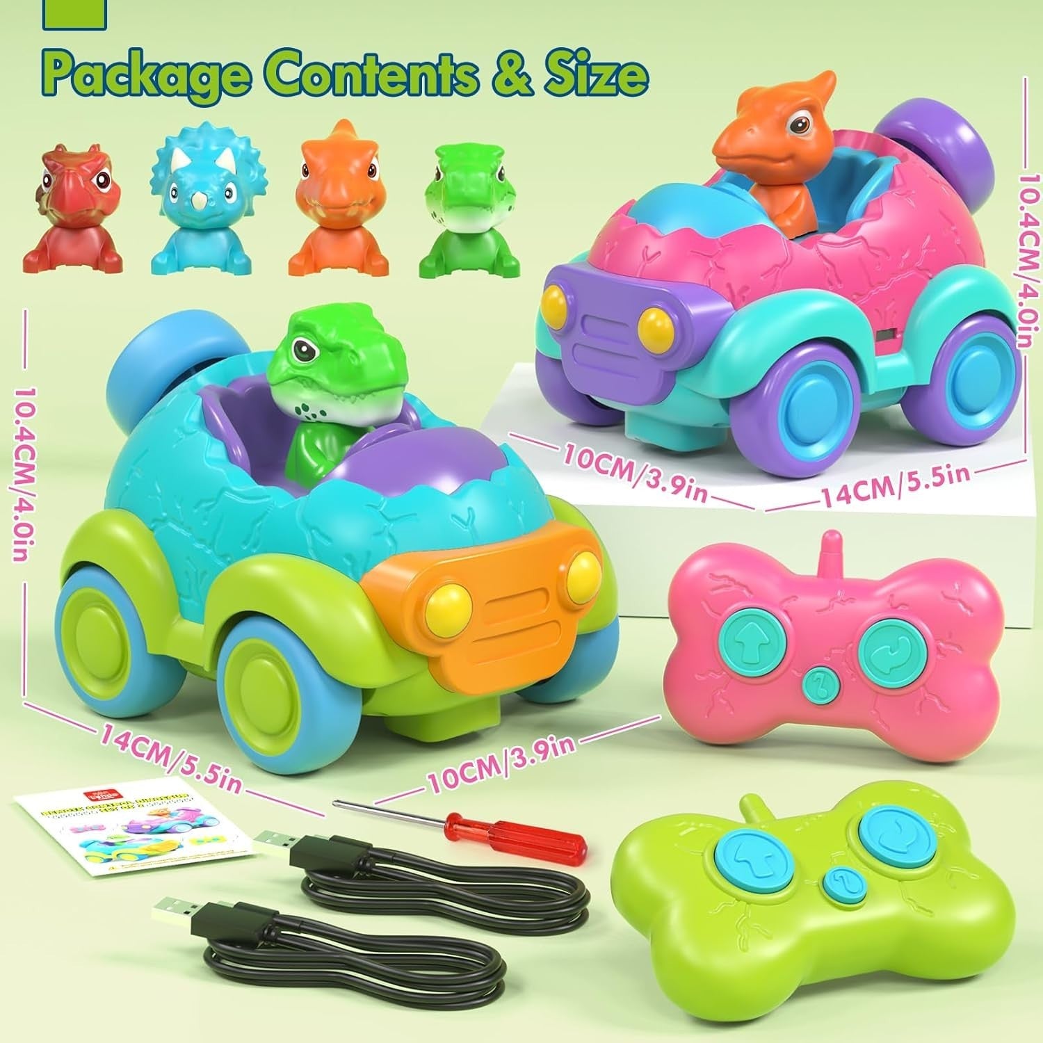Castle Remote Control Dinosaur Cars 2 Pack Lights Music Rechargeable RC Toys Kid