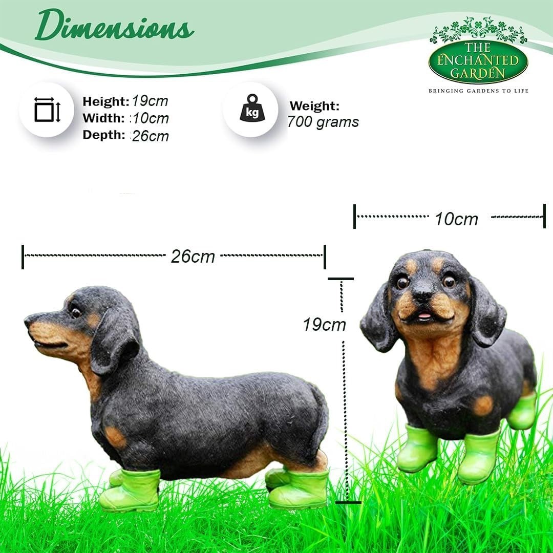 Miniature Dachshund Dog Garden Ornament 26cm Resin Sausage Dog in Boots Decor