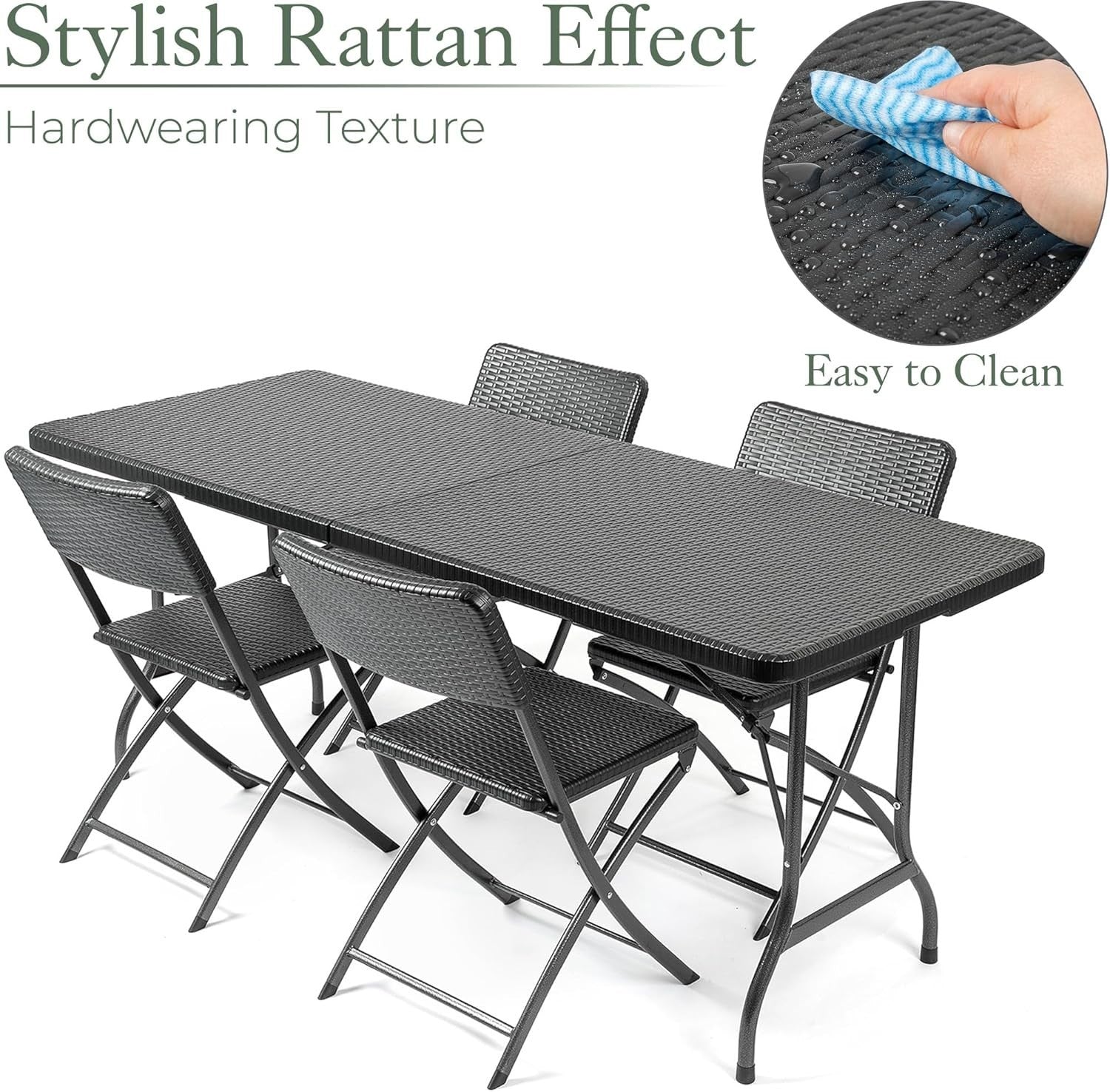 6ft Rattan Effect Folding Patio Dining Table & 4 Chairs Outdoor Garden Set