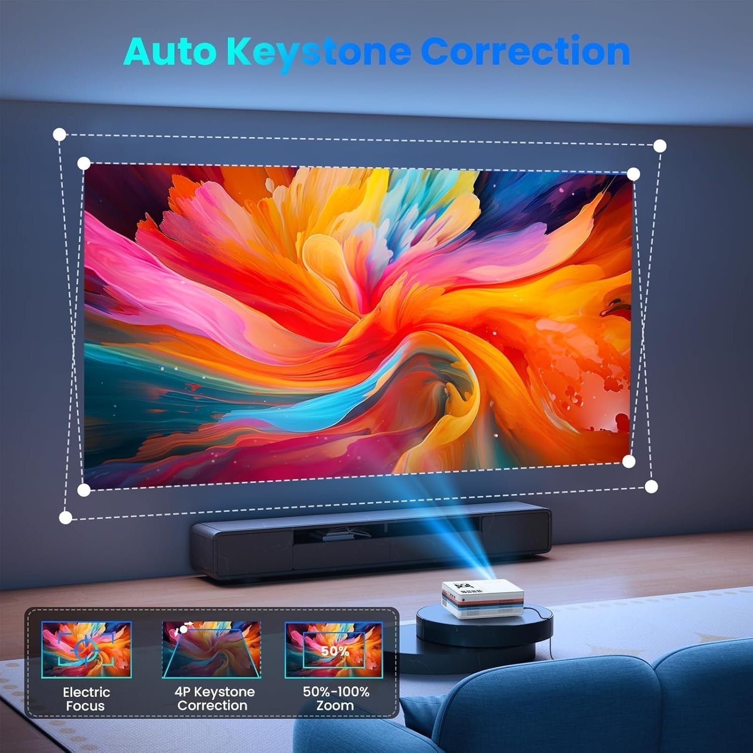 Smart 1080P Projector 25000 Lumens WiFi Bluetooth 4K Apps