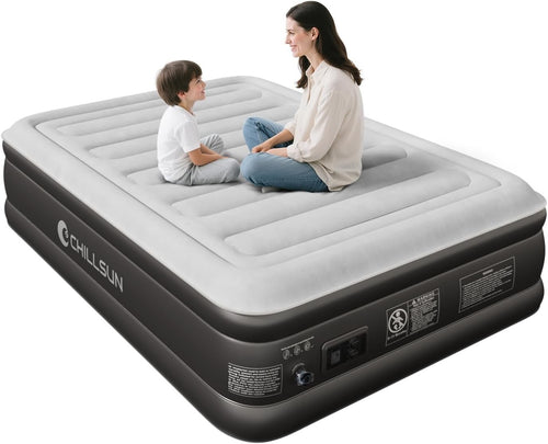 Luxury Double Inflatable Air Bed Built-In Electric Pump Fast Inflate Grey