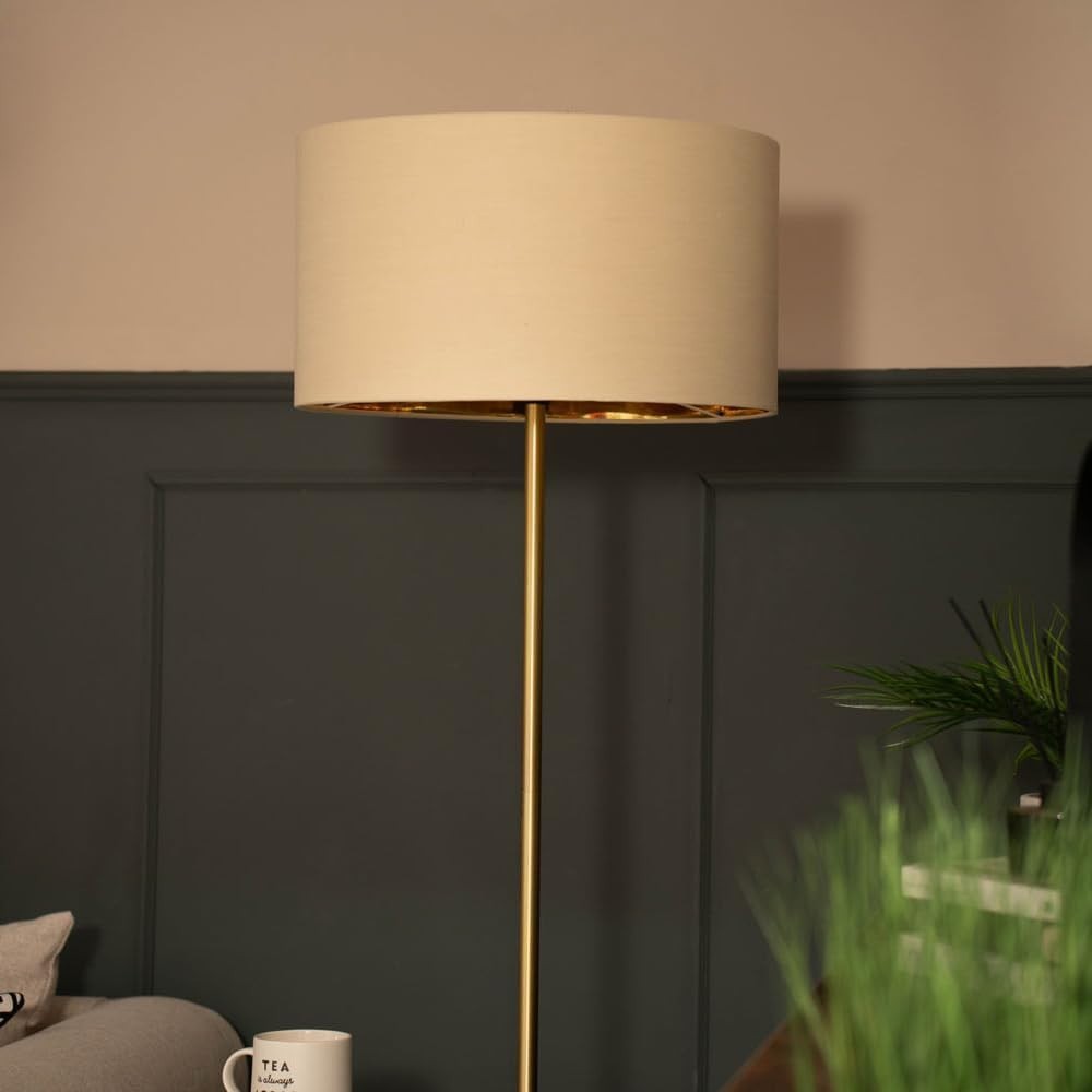 Modern Gold Floor Lamp with Shelf & Beige Shade, 6W Bulb Included, 152cm