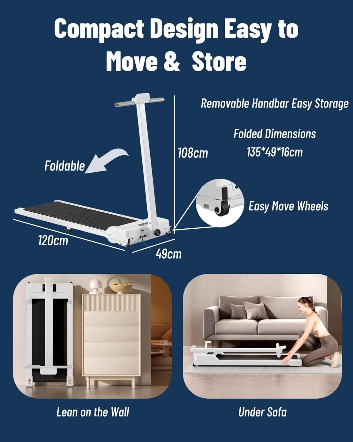 Under Desk Treadmill 2.5HP Foldable Walking Pad Home Office Fitness