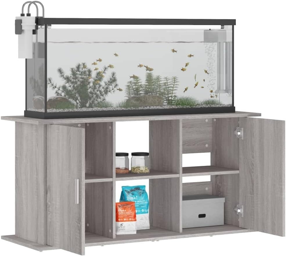 Grey Fish Tank Stand 121x41x58cm with Storage – Modern Wood Cabinet