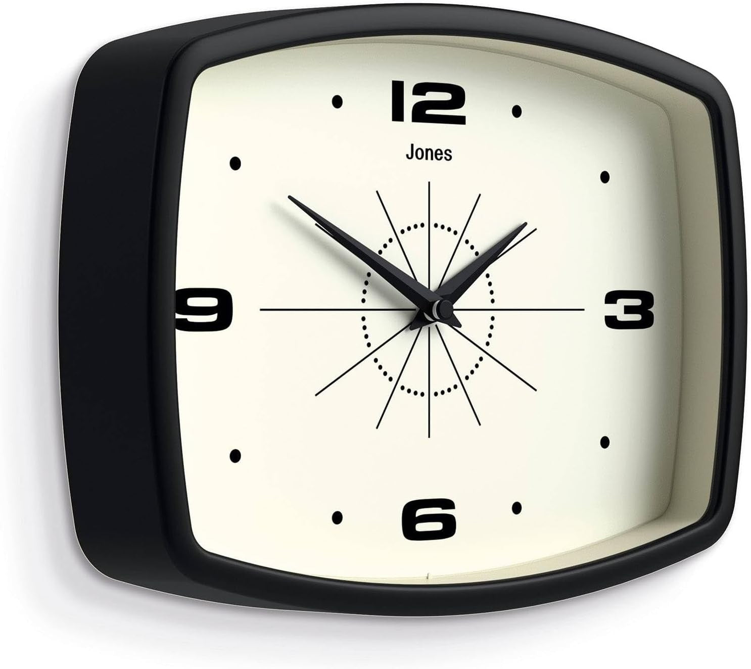 Retro 25cm Wall Clock Rectangle Silent Modern Black Kitchen Living Room Decor