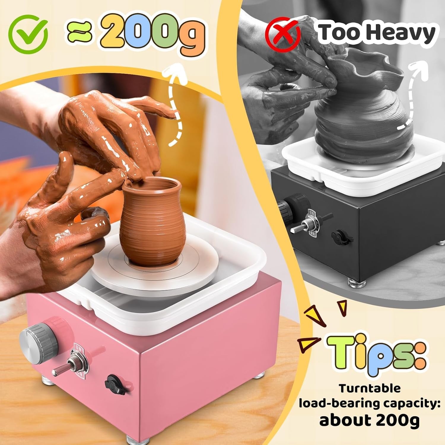 Mini Electric Pottery Wheel Adjustable Speed 2000RPM Kids DIY Ceramic Tool