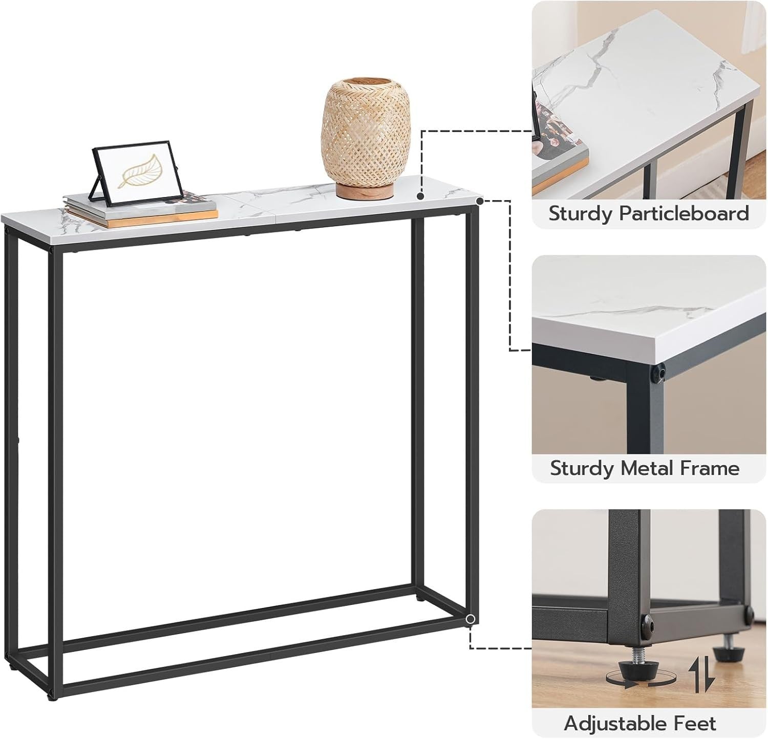 Slim Console Table with Marble Top & Metal Frame – Perfect for Hallways