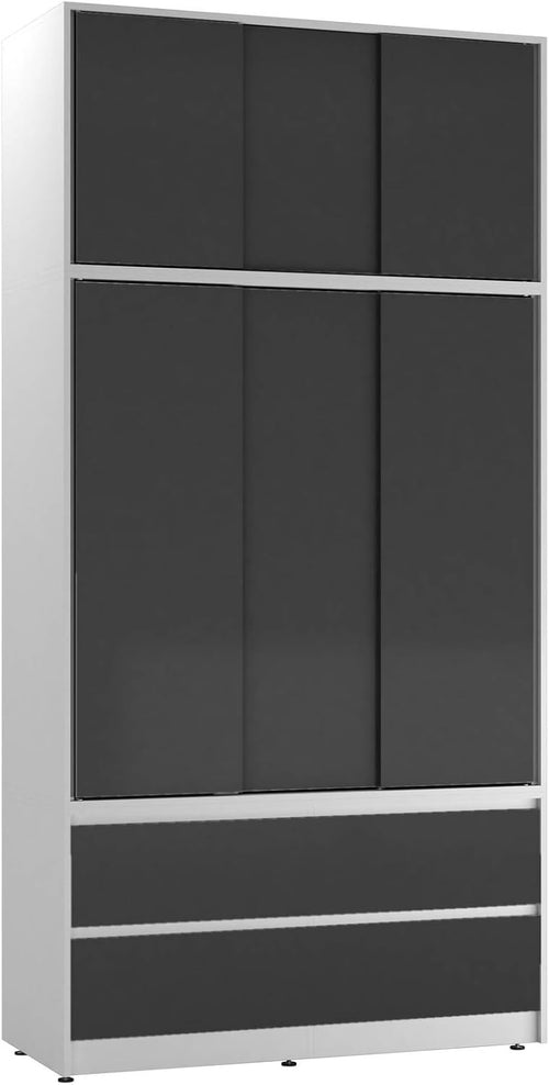 Black Door Sliding Wardrobe 240cm 6 Doors 4 Drawers Spacious Bedroom Closet