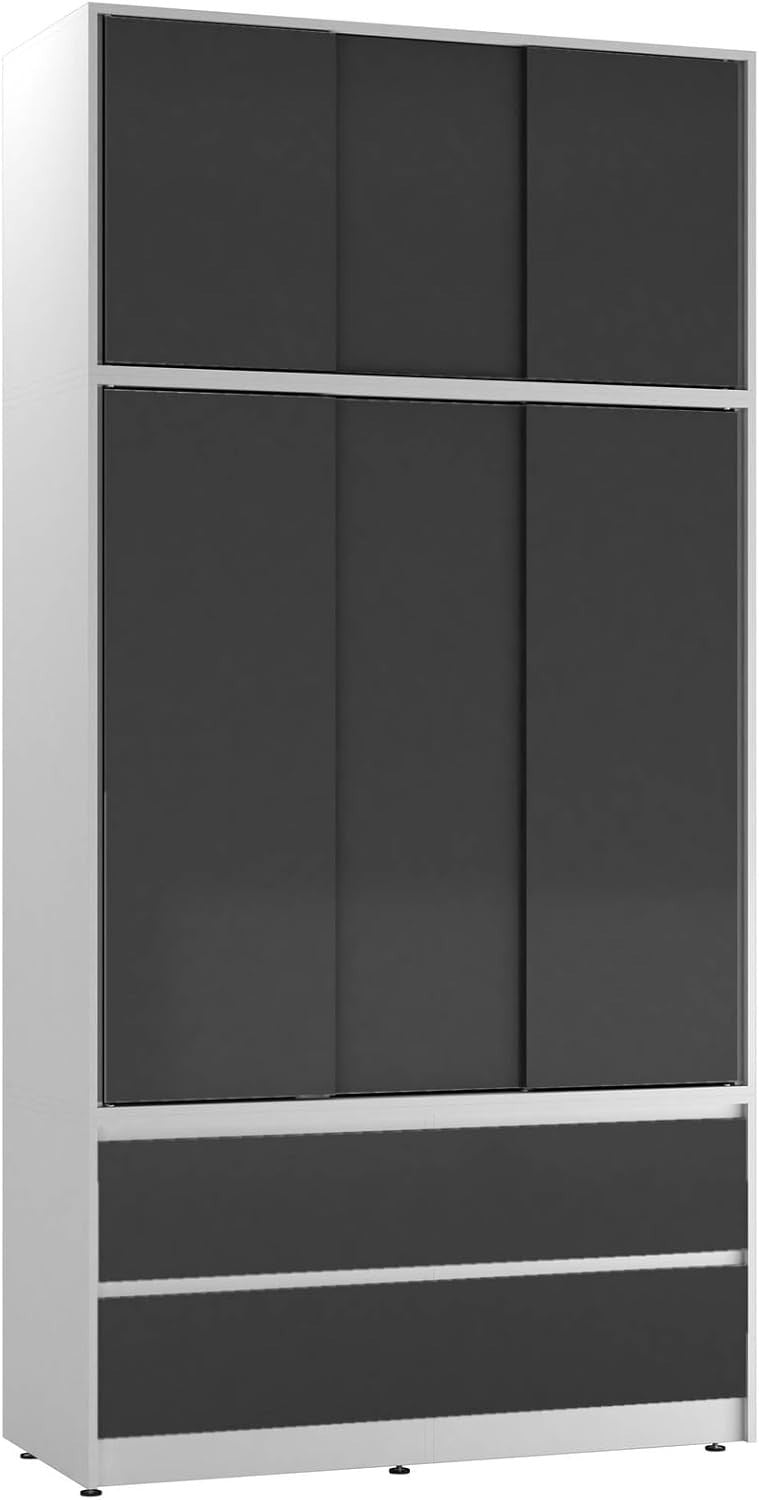 Black Door Sliding Wardrobe 240cm 6 Doors 4 Drawers Spacious Bedroom Closet