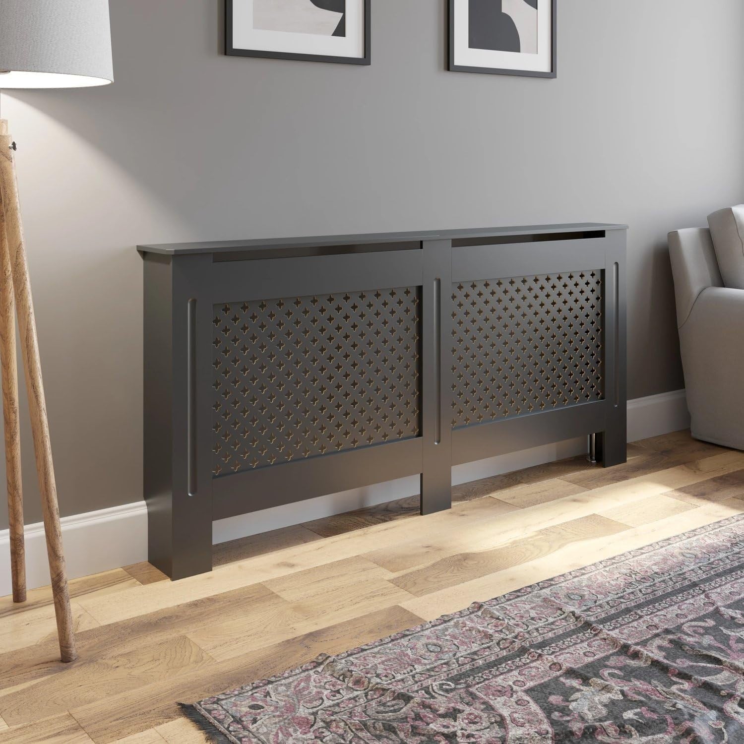 Modern Anthracite Radiator Cover Extra Large Diamond Cross MDF Cabinet