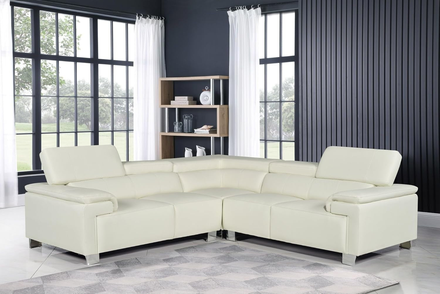 Genuine Leather 5-Seater L Shaped Corner Sofa with Adjustable Headrests