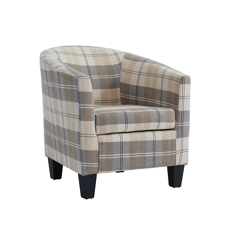 Beige Tartan Tub Chair Armchair Accent Seat Lounge Bedroom Reading Corner