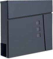 Lockable Wall Mounted Post Box Grey – Weatherproof Steel, Newspaper Slot