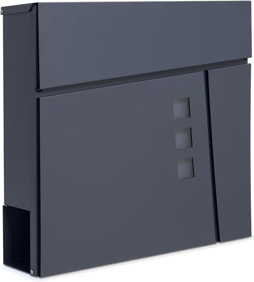 Lockable Wall Mounted Post Box Grey – Weatherproof Steel, Newspaper Slot