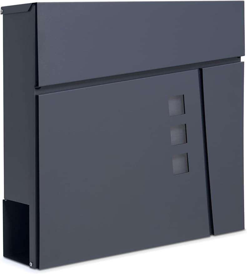 Lockable Wall Mounted Post Box Grey – Weatherproof Steel, Newspaper Slot