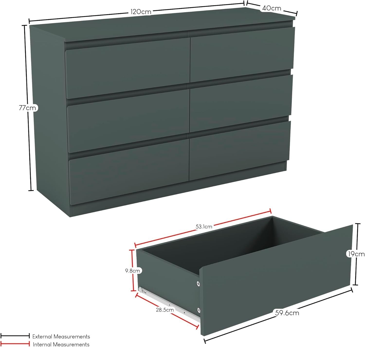 Modern 6 Drawer Chest Storage Unit – Green Wood Bedroom Cabinet