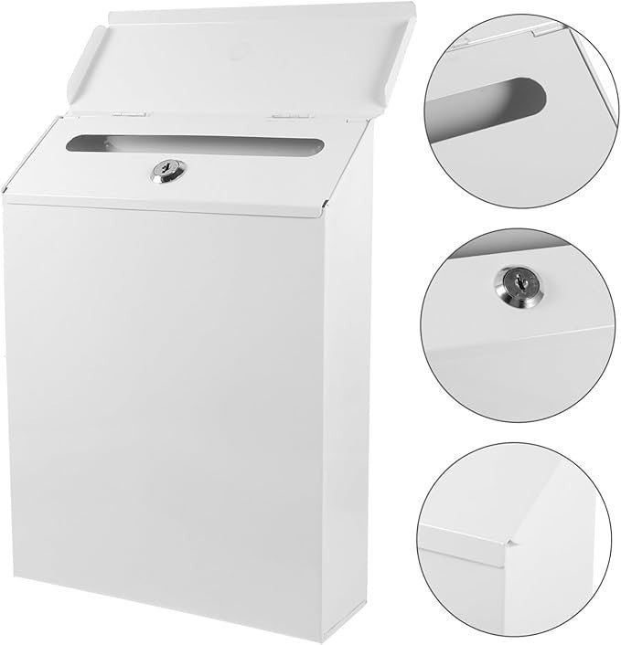 Lockable Vintage Wall Mount Mailbox Iron White Outdoor Post Box Letter Holder