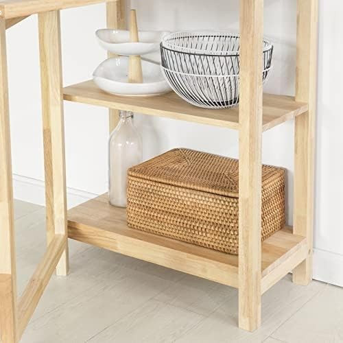 Folding Dining Table with 5 Storage Shelves Rubber Wood Kitchen Table