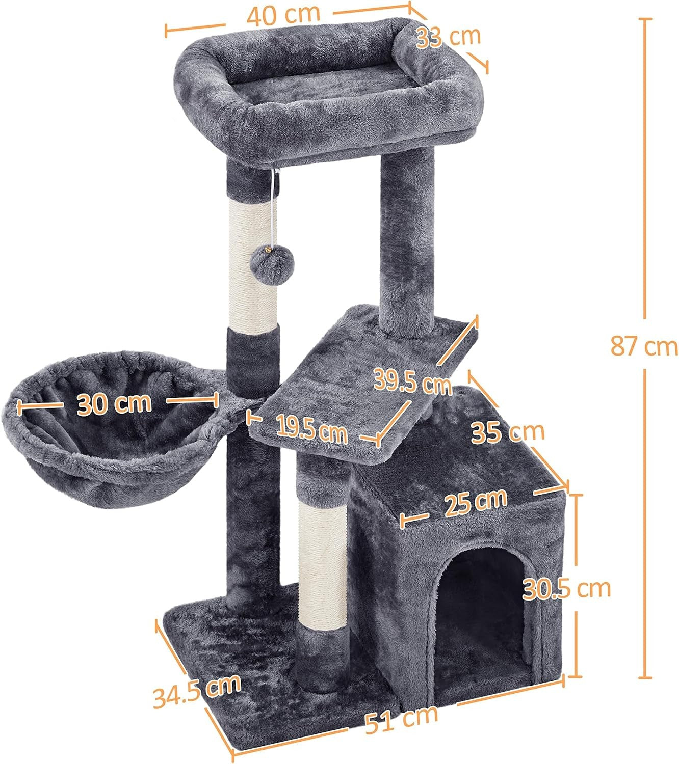 Compact Cat Tree Tower 84cm Multi Level Condo Scratcher Play House