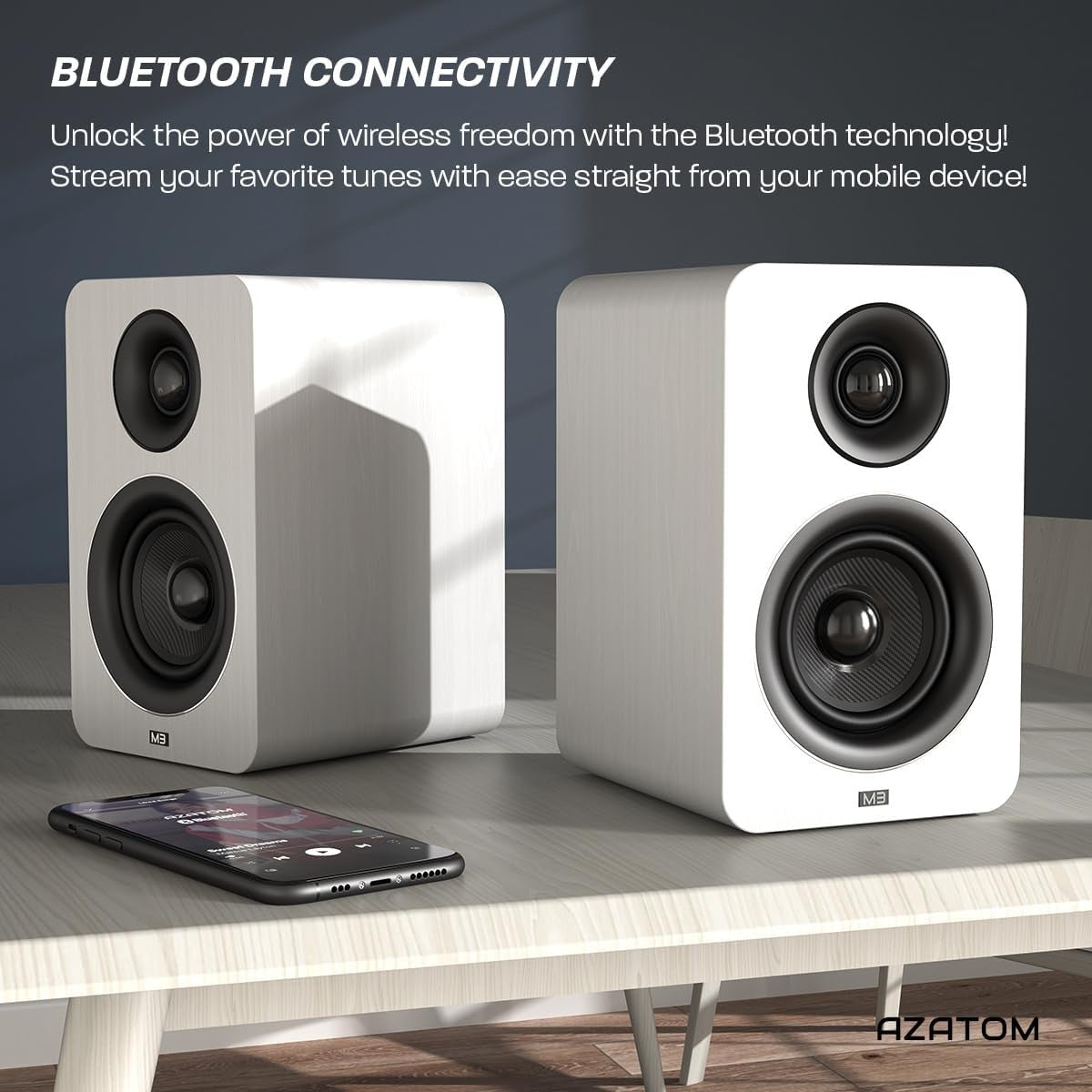 60W Bluetooth Bookshelf Speakers White 24bit DAC Carbon Fibre Optical