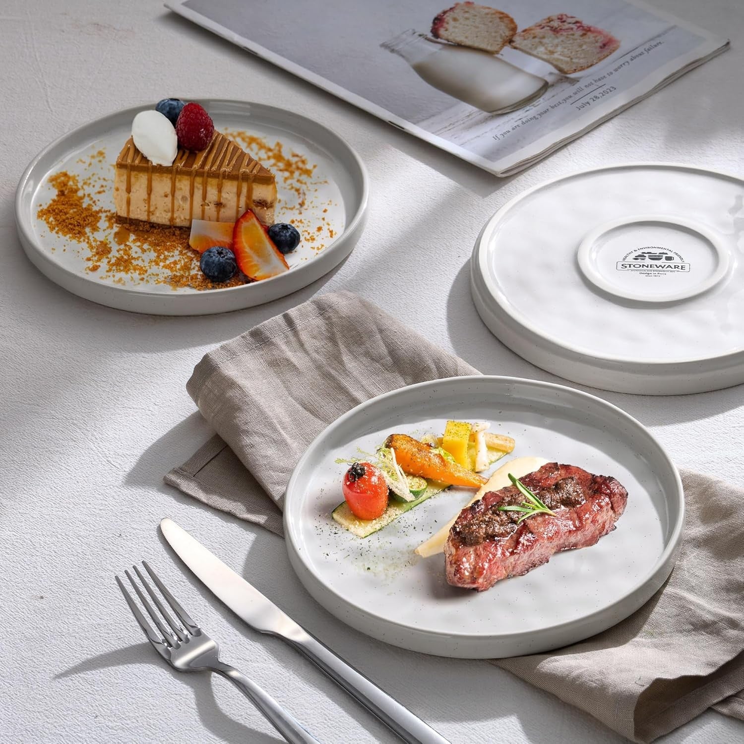 7.9in Ceramic Dessert Plates Set of 6 White Microwave Dishwasher Safe
