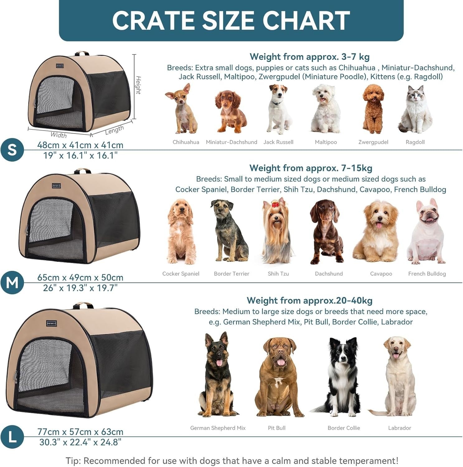 Soft Dog Crate 67x50x50cm Portable Travel Carrier Cat Kennel with Mat Khaki