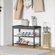 Black 3-Tier Shoe Bench with Cushion Seat – Industrial Hallway Organizer