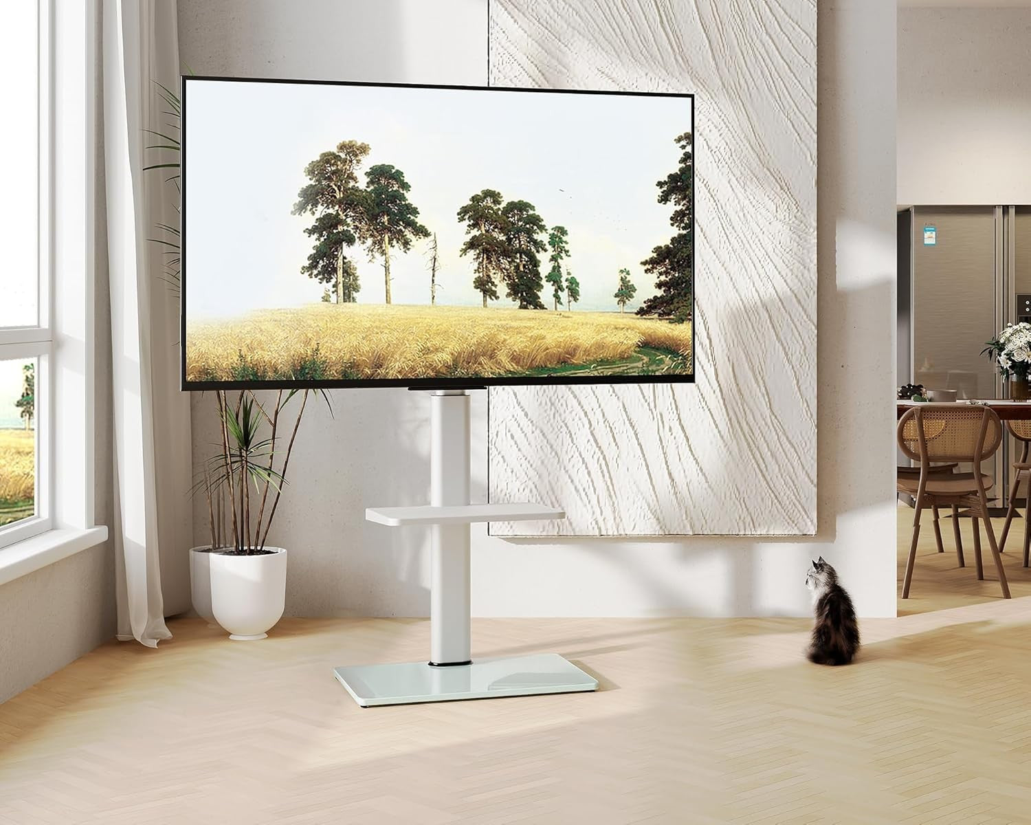 Adjustable TV Floor Stand for 32-60" Screens Swivel Mount Shelf White