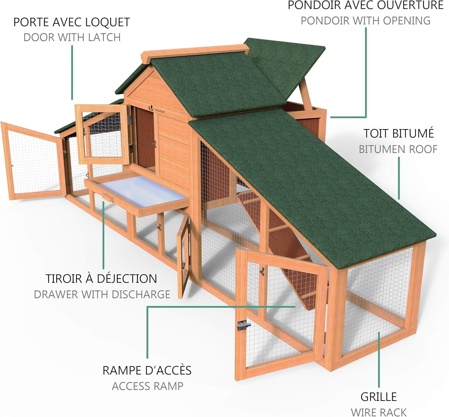 Small Wooden Chicken Coop with Run Nest Box Easy Clean Hutch 2 Hens