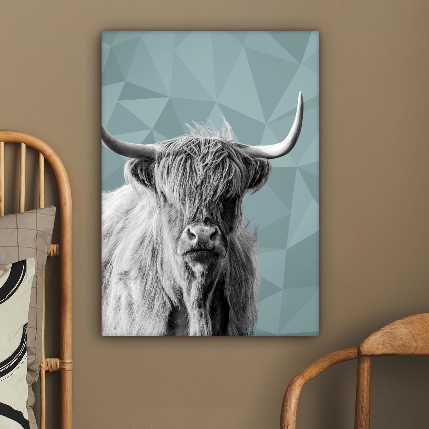 Highland Cow Canvas Wall Art 50x70cm Framed Modern Black White