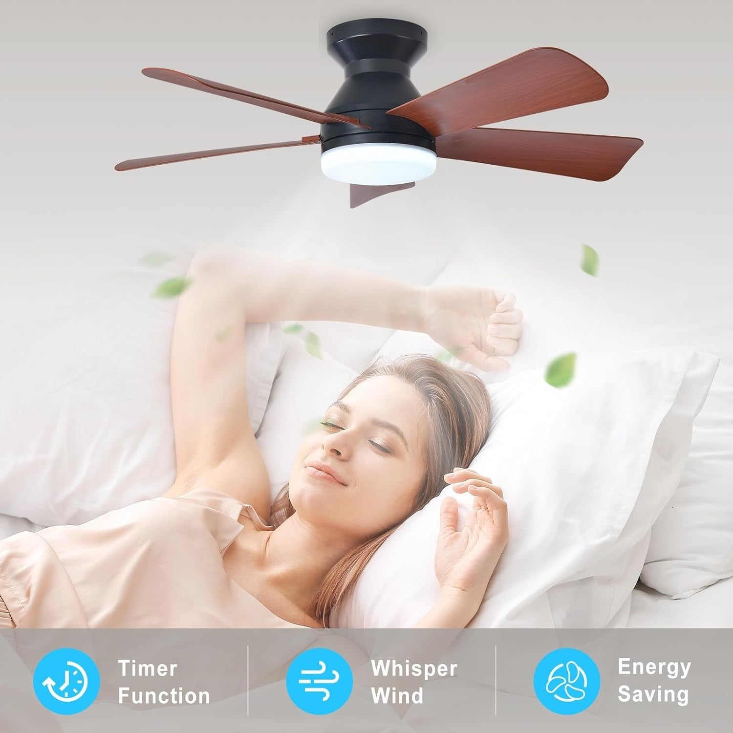35-Inch Ceiling Fan with Light 5 Walnut Blades 6 Speeds Remote