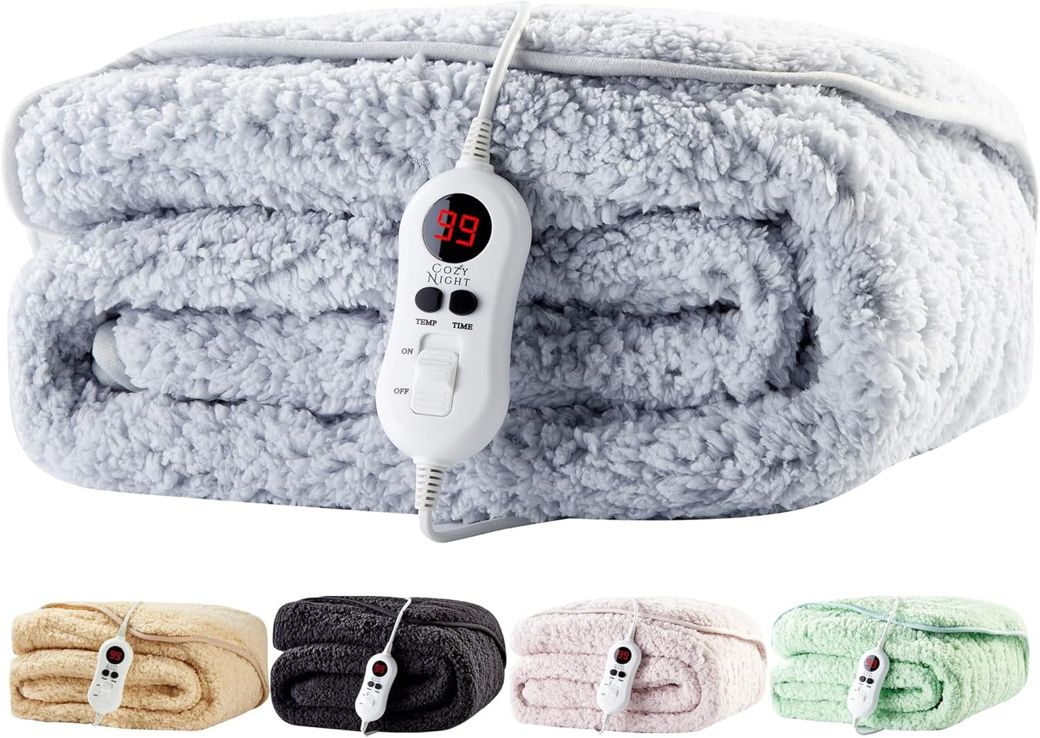 Heated Electric Throw Blanket Sherpa Fleece 9 Heat Grey 160x120cm