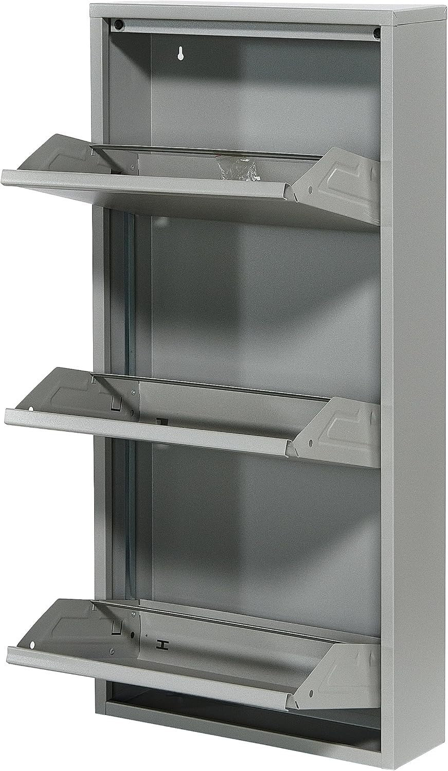Slim Wall Mounted Shoe Cabinet 3 Drawer Metal Organizer Grey 104cm