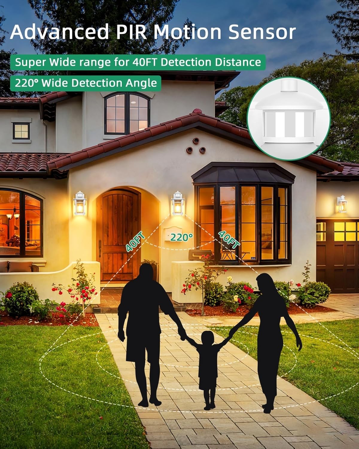 Outdoor Wall Light White Motion Sensor Waterproof LED