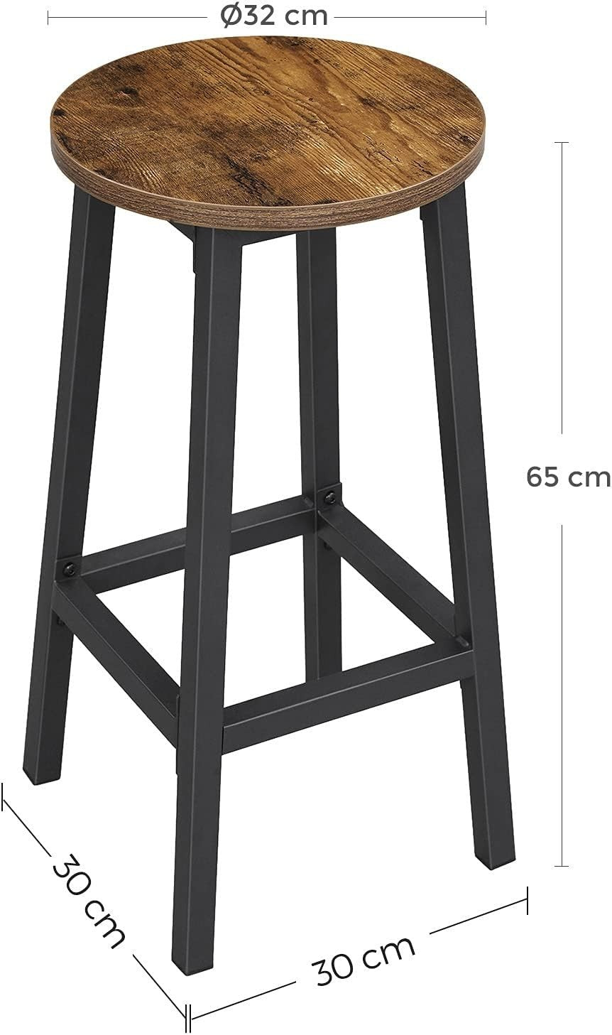 Industrial Bar Stools Set of 2 Rustic Brown Round Seat 65cm High