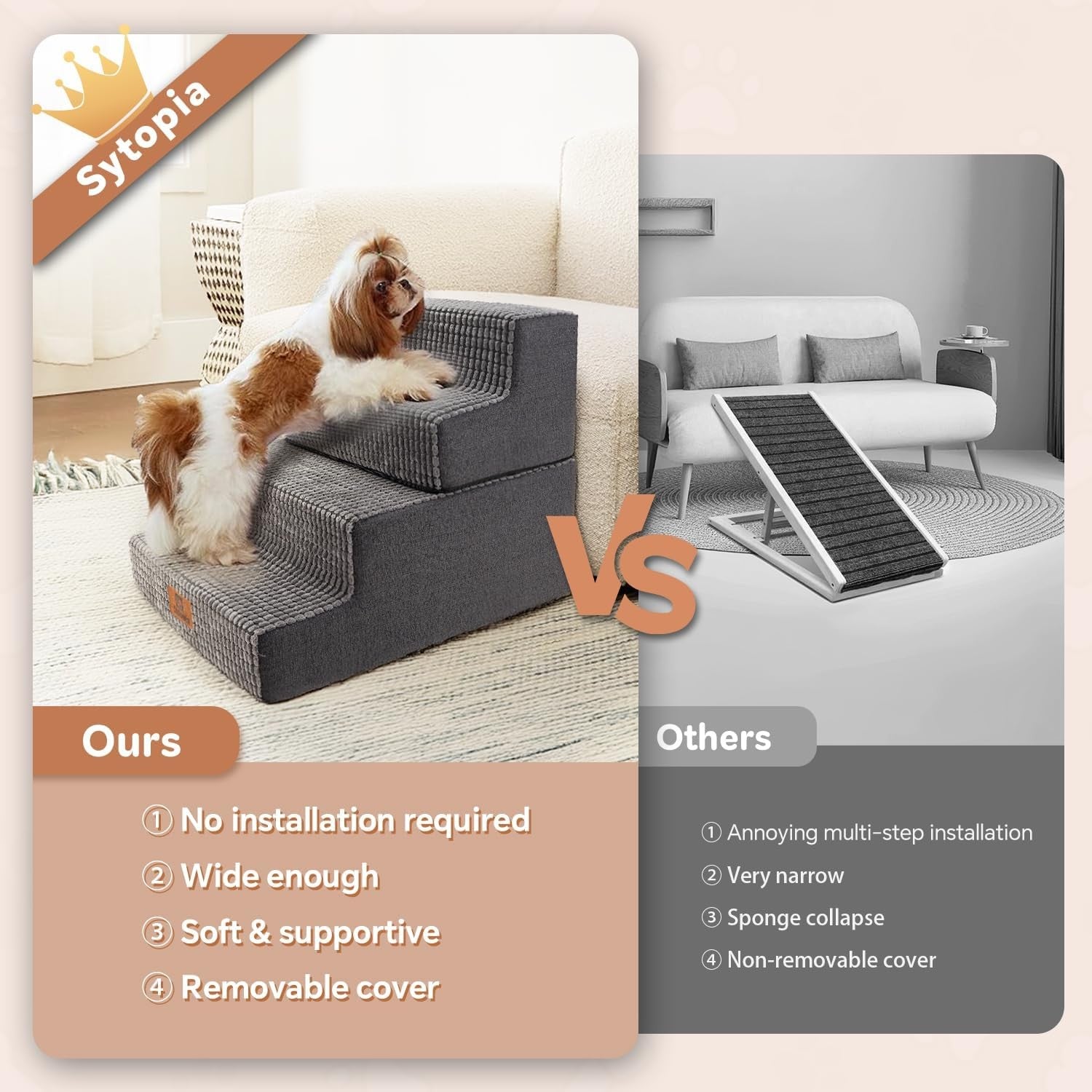 4 Step Dog Stairs Ramp for High Bed Non Slip Foldable Grey
