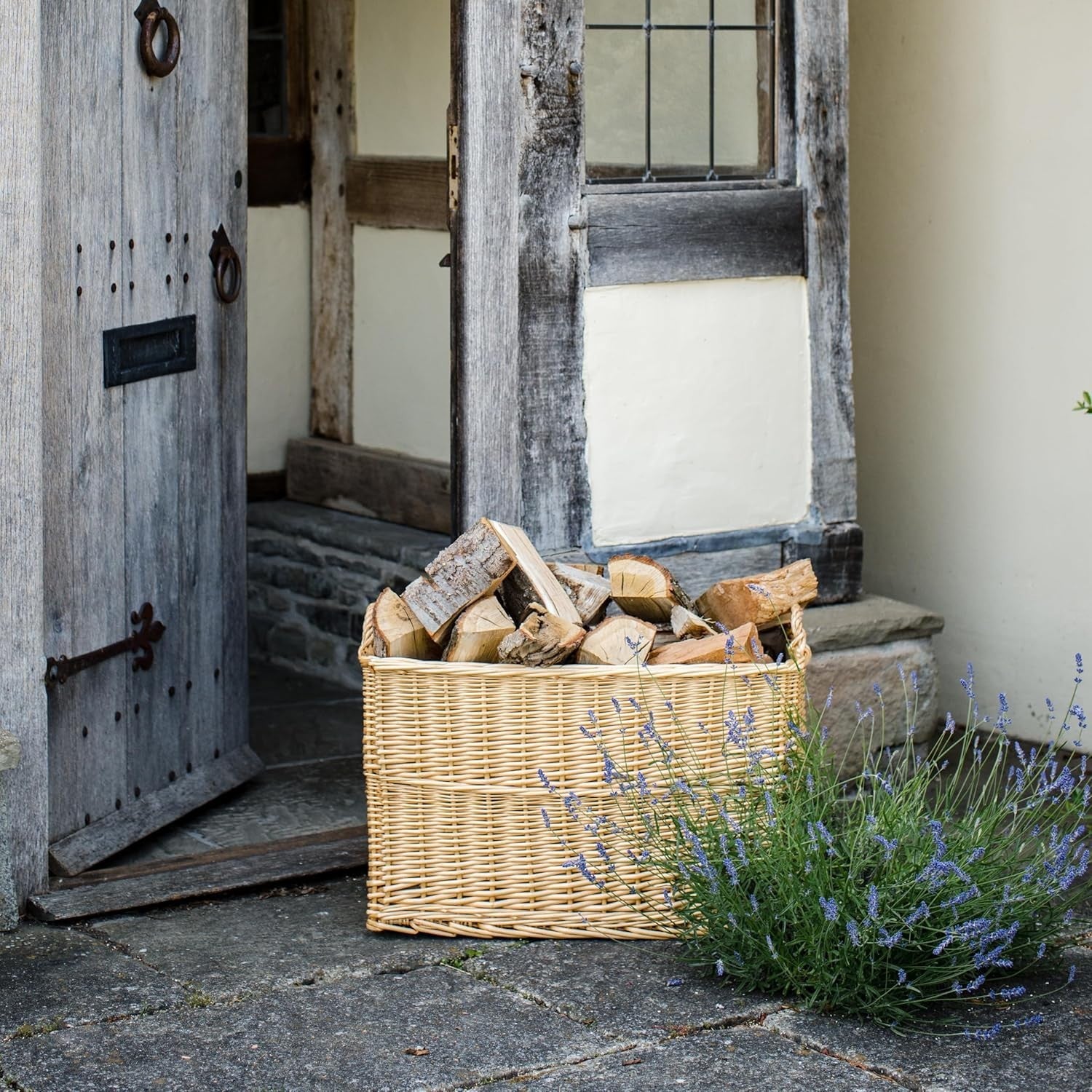 Sturdy Wicker Storage Basket with Padded Lining & Handles, 62x40x37cm